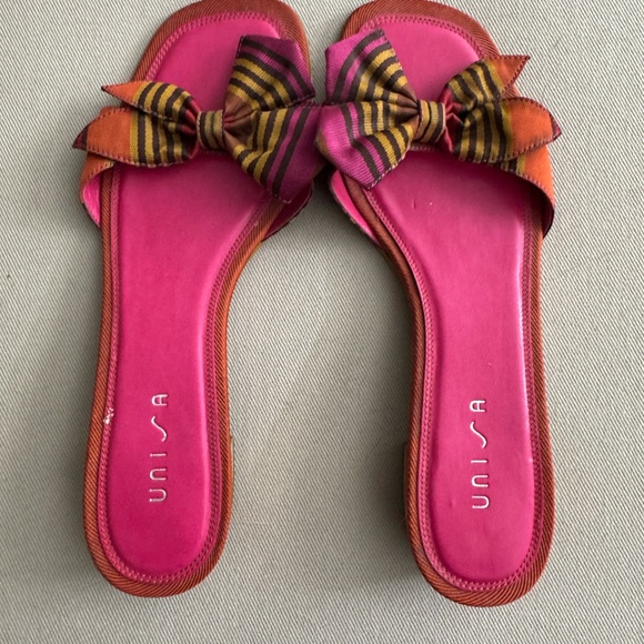 Unisa Pink and Orange Slide Sandals with Bow Detail - Picture 1 of 3